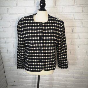Ann Klein Ladies Size 12 Black & Ivory Checkered Wool & Cashmere Blend Blazer